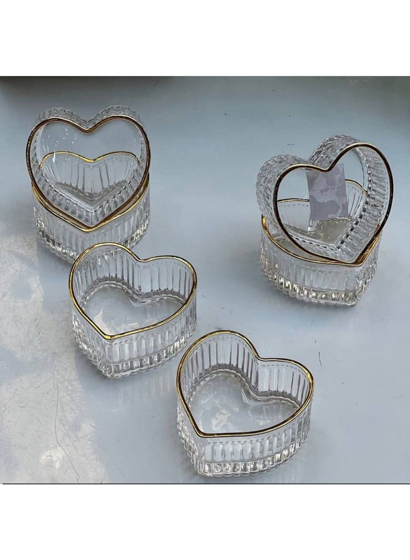 طقم بولات زجاج على شكل قلب بإطار دهبي فاخر – 6 قطع، يضيف لمسة شيك لأي سفرة وضيافة. - Image 1